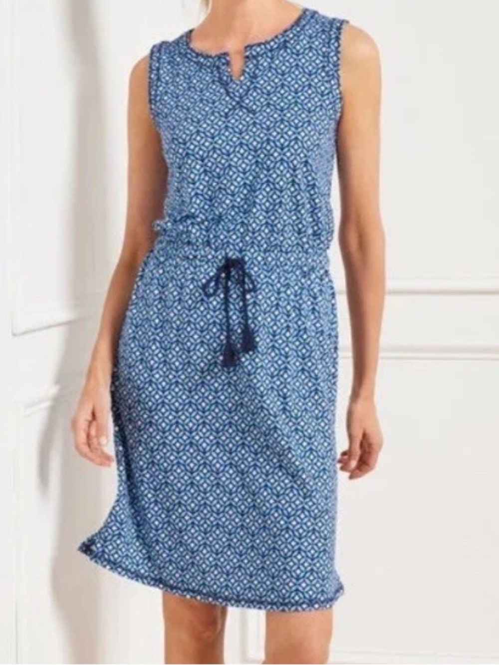 Talbots Blue Leaf Medallion Sleeveless Jersey Dress
